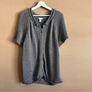 Chico's Gray Cardigan Short-Sleeved Zip Front Knit Sweater Size 3 (XL)